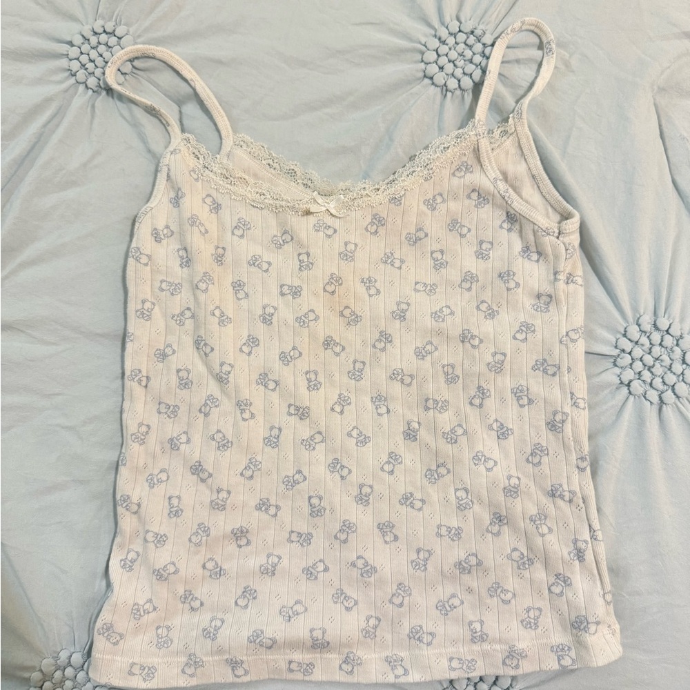 Brandy Melville White Floral Camisole with Lace Trim